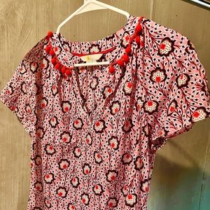 BODEN Womens Floral Pom Pom Blouse